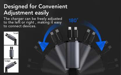 CarChargeTM | Retractable, 4 in 1 Fast Car Phone Charger | 60W | Compatible with Major Brands | High Voltage